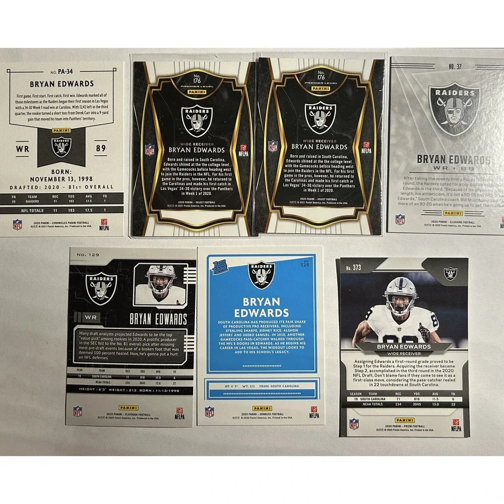 Panini Lot of 7 Bryan Edwards Oakland Raiders Football Cards (X8)